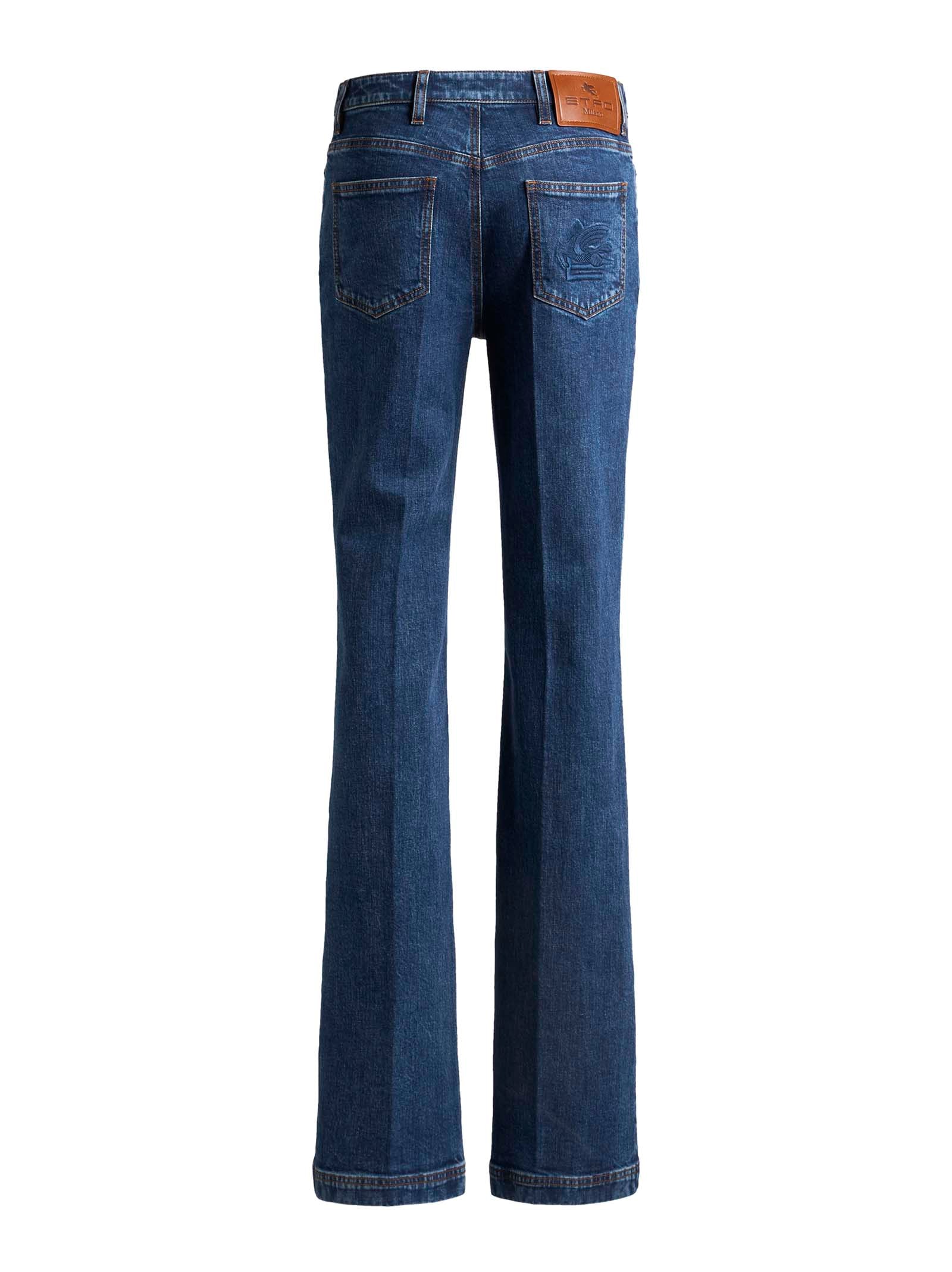 Straight-Leg Blue Denim Jeans With Embroidered Logo
