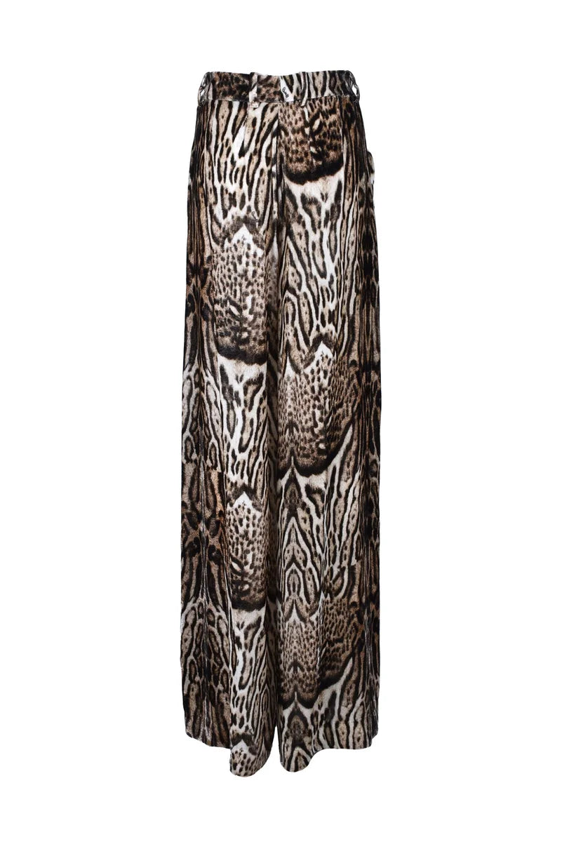 Wide Leg Velour Trousers - Brown/Black