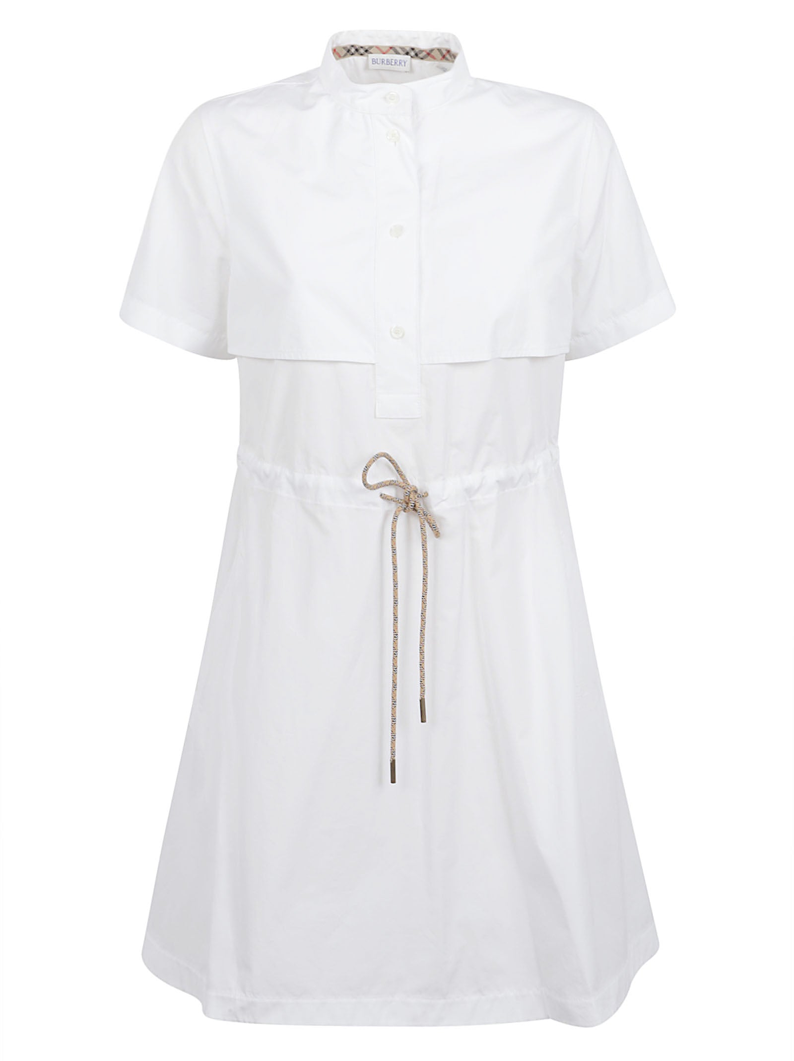 Flared Cotton Day Dress with Adjustable Check Waist