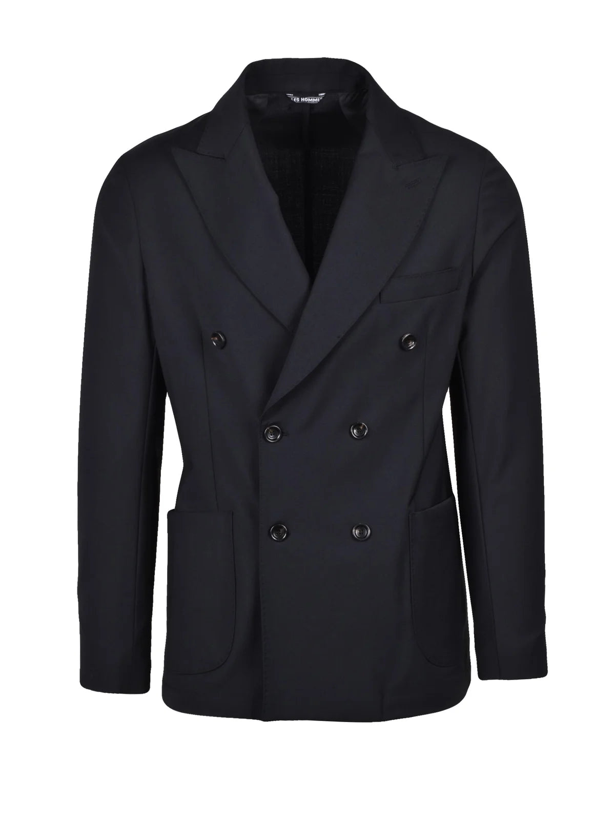 Black Double-Breasted Wool Polyester Elastane Jacket