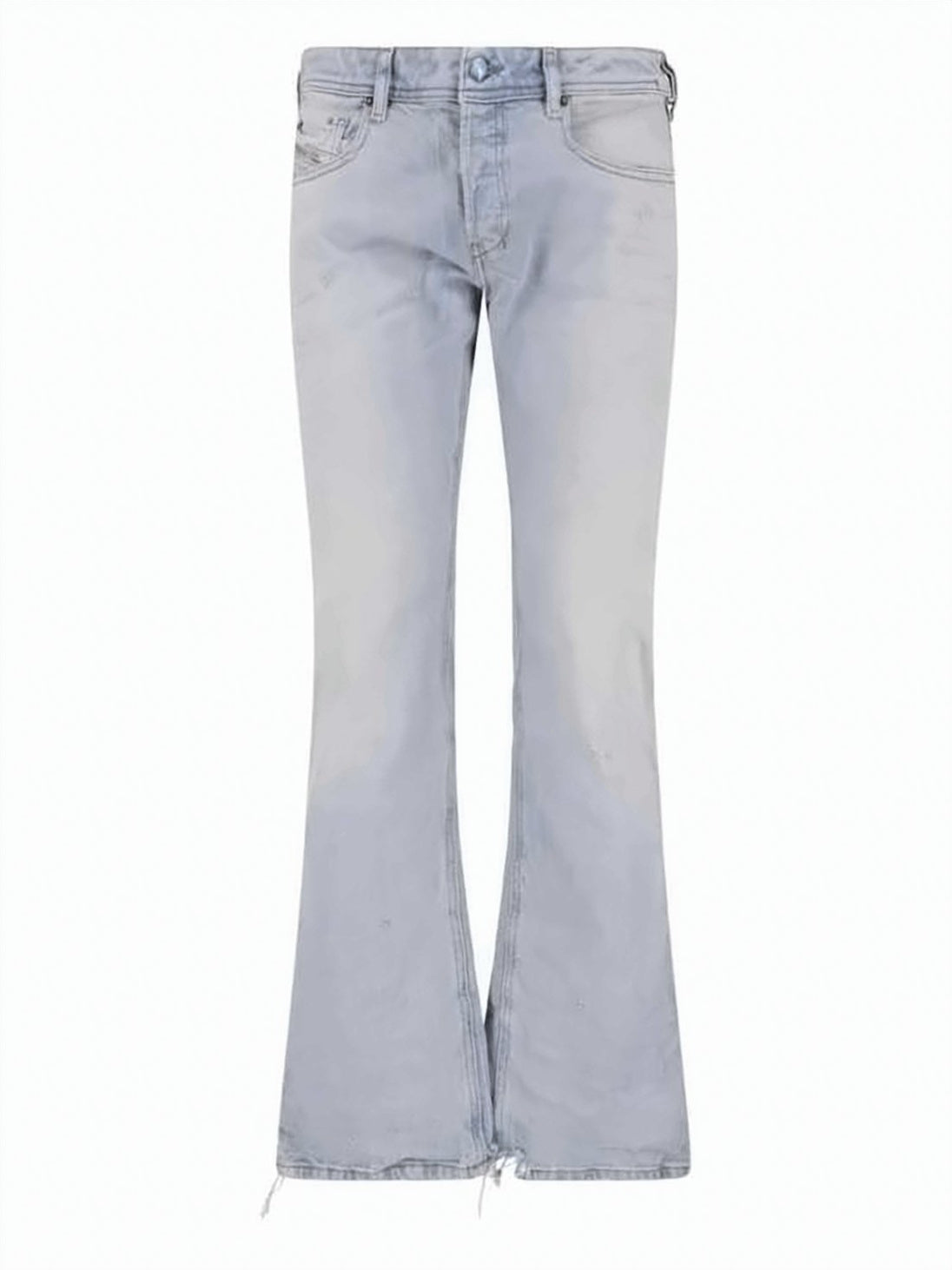 Light-Washed Denim Flared Pants with Raw Hems