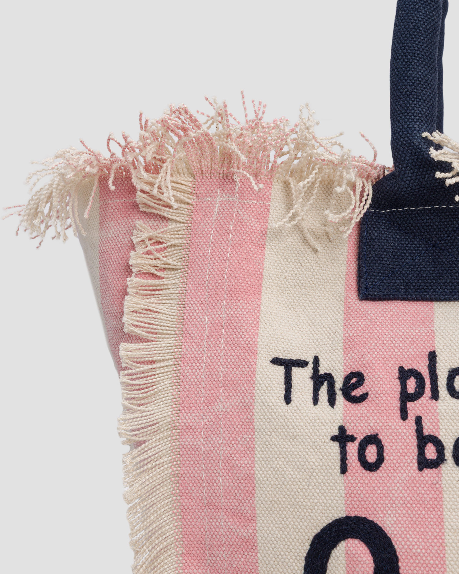 Vertical Stripe Tote Bag with Fringed Edges