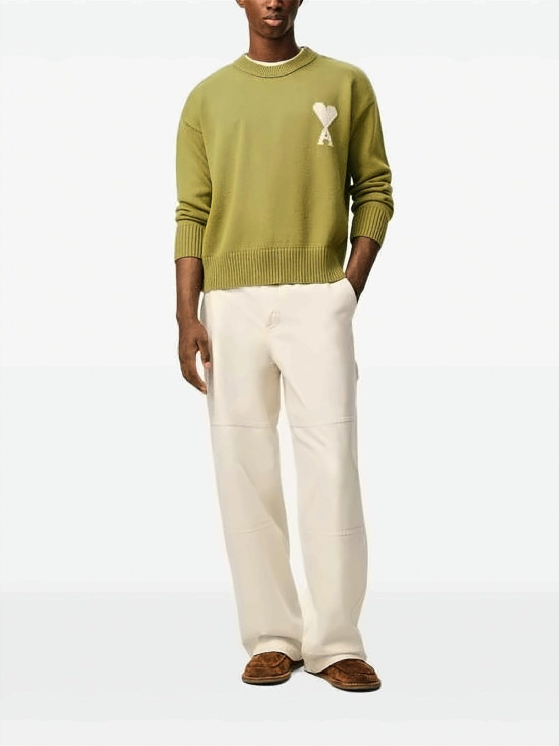 Heart-Motif Wool And Cotton Blend Crewneck Sweater