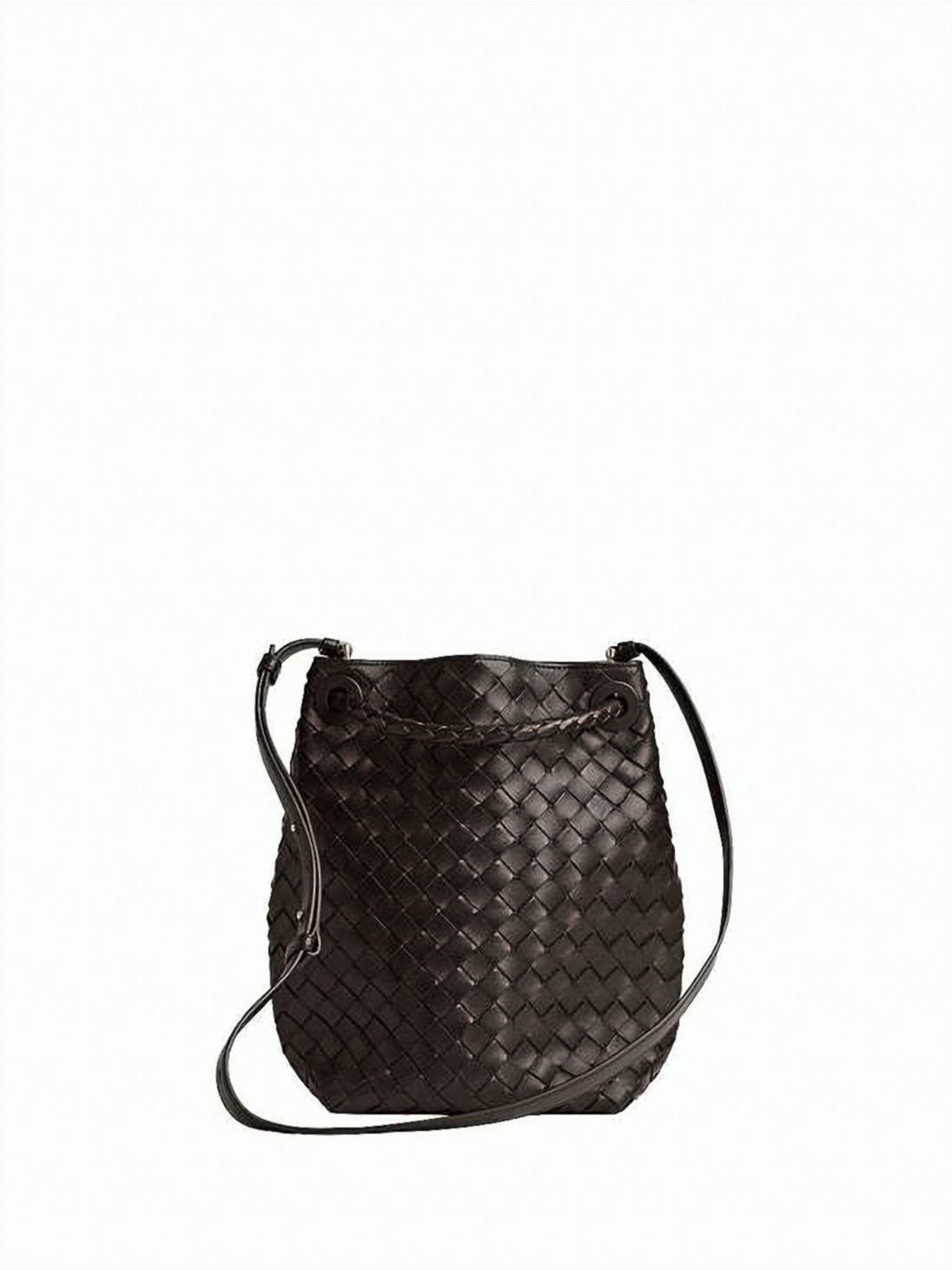 Brown Woven Lambskin Braided Shoulder Bag