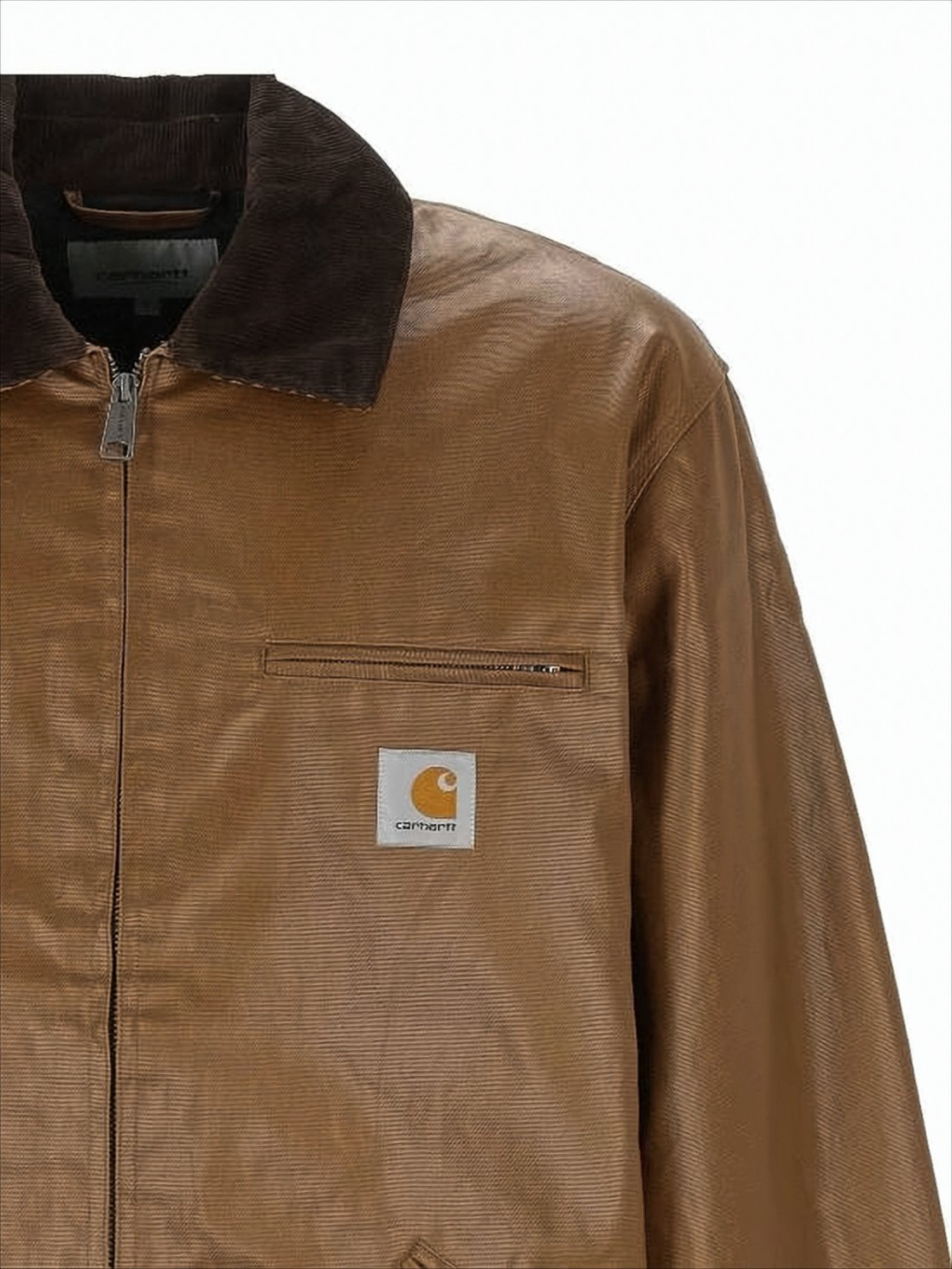 Textured Brown Work Jacket with Corduroy Collar