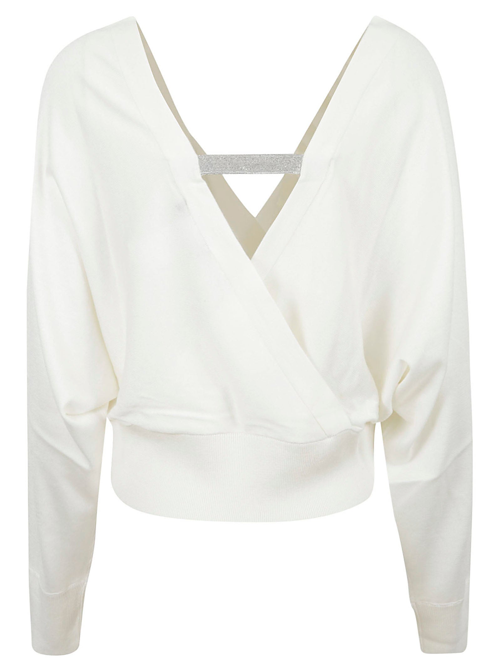 Round Neck White Sweater with Silk-Cotton Blend