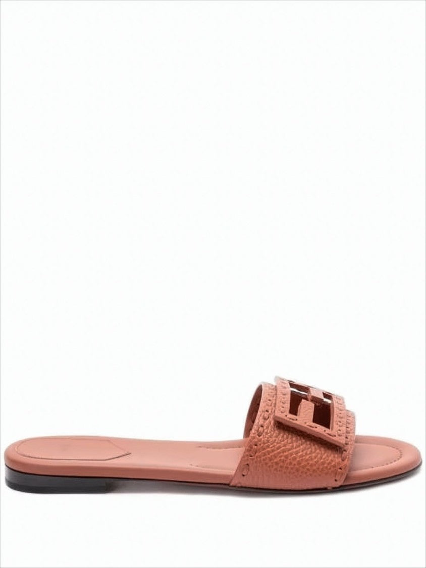 Textured Calf Leather Mule With Cut-Out Logo Buckle
