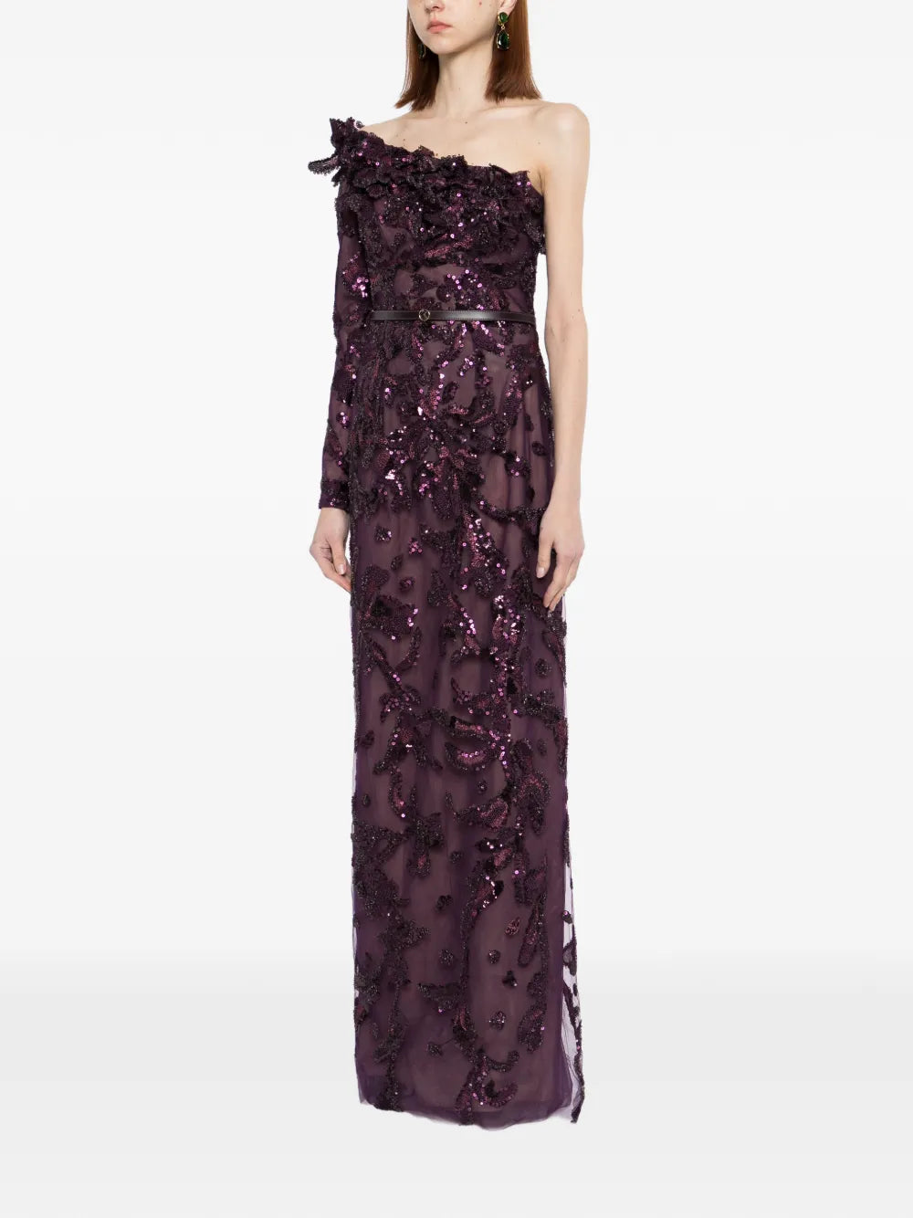 One-Shoulder Embroidered Tulle Dress