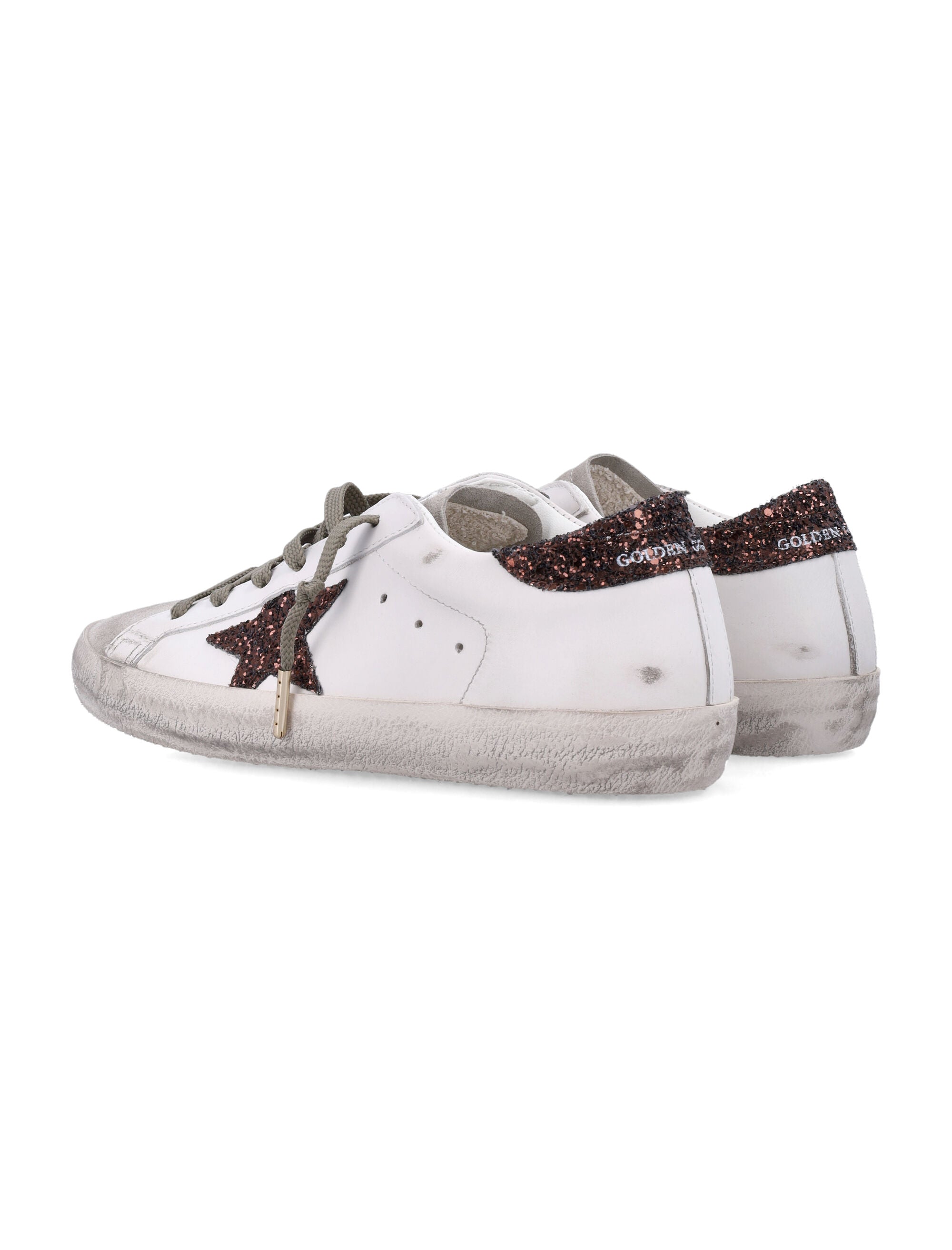 Vintage Leather Sneakers with Glitter Star Appliqué