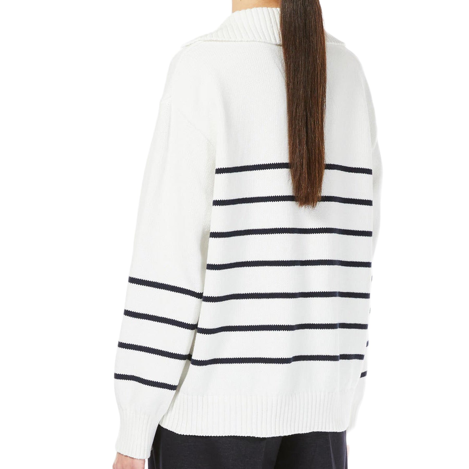 Relaxed Fit V-Neck Sweater with Striped Detail