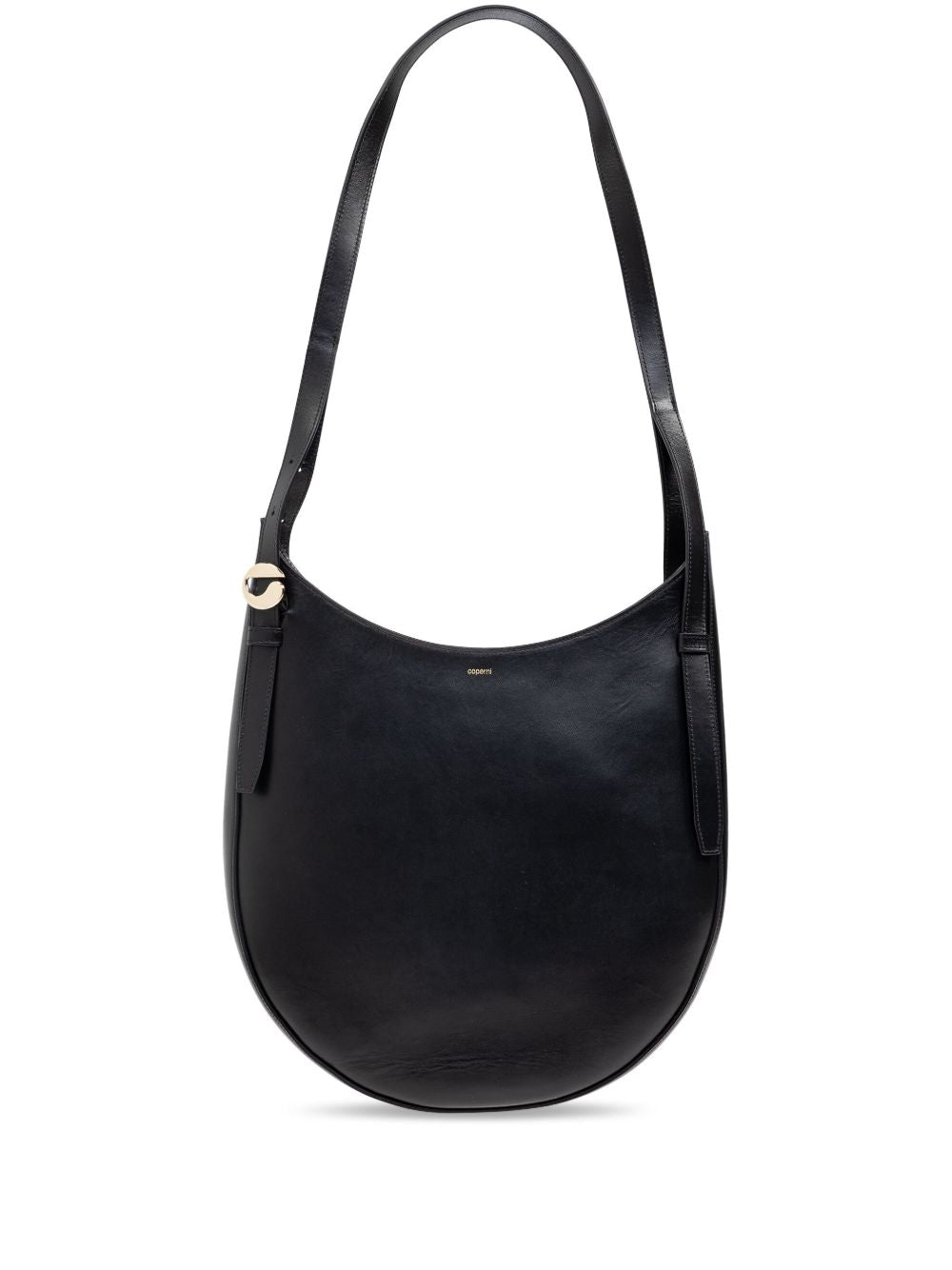 Curved Black Calf Leather Shoulder Bag