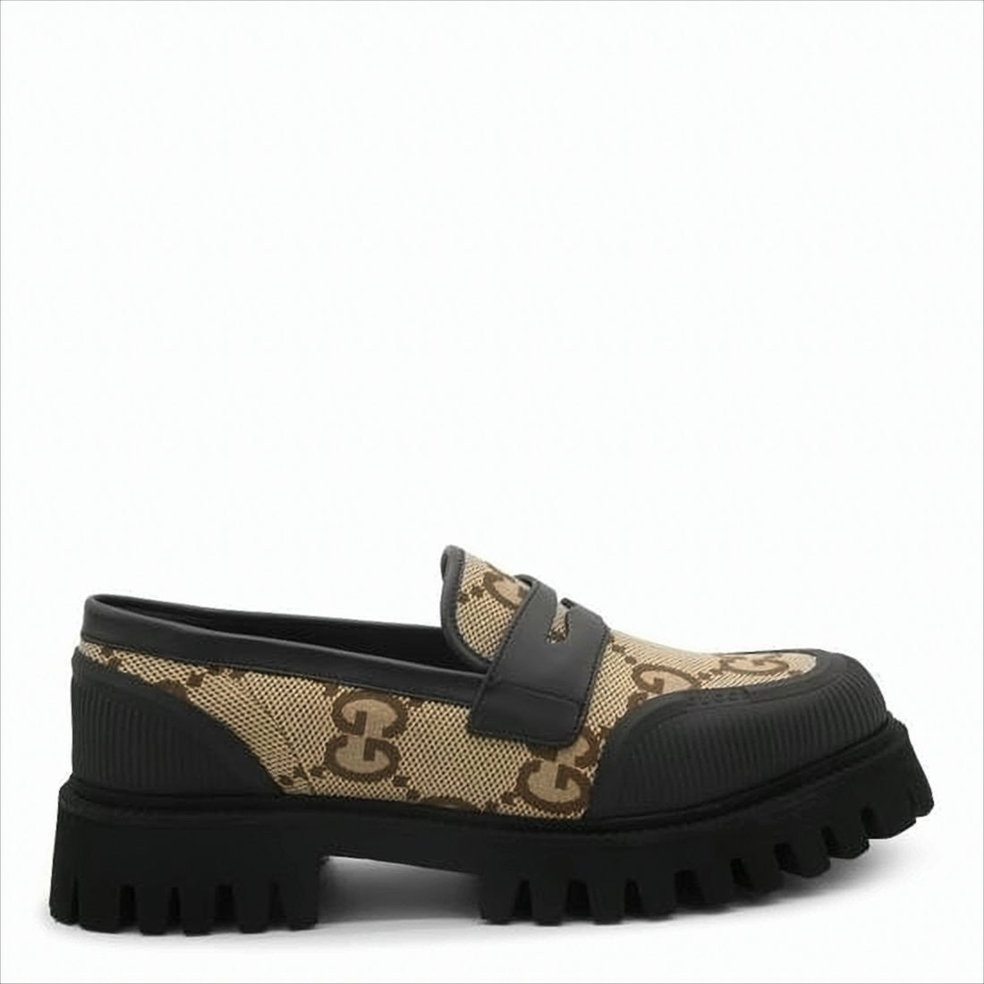Chunky Sole Brown Monogram Pattern Loafers