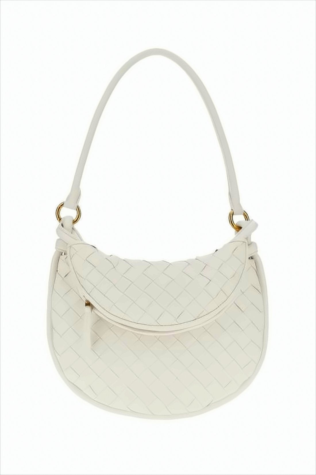 Curved White Lambskin Shoulder Bag