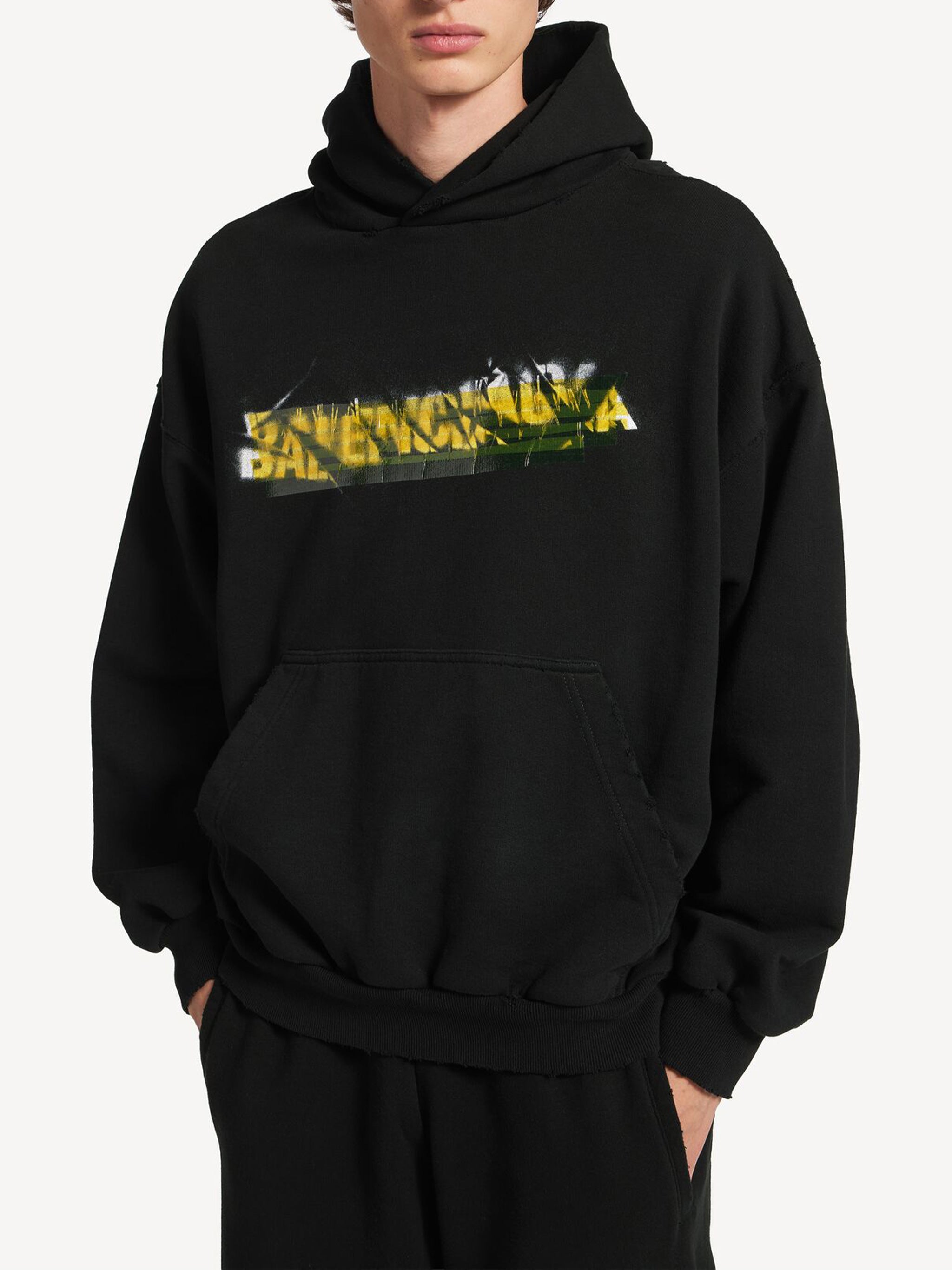 Black Medium Fit Graphic Cotton Hoodie