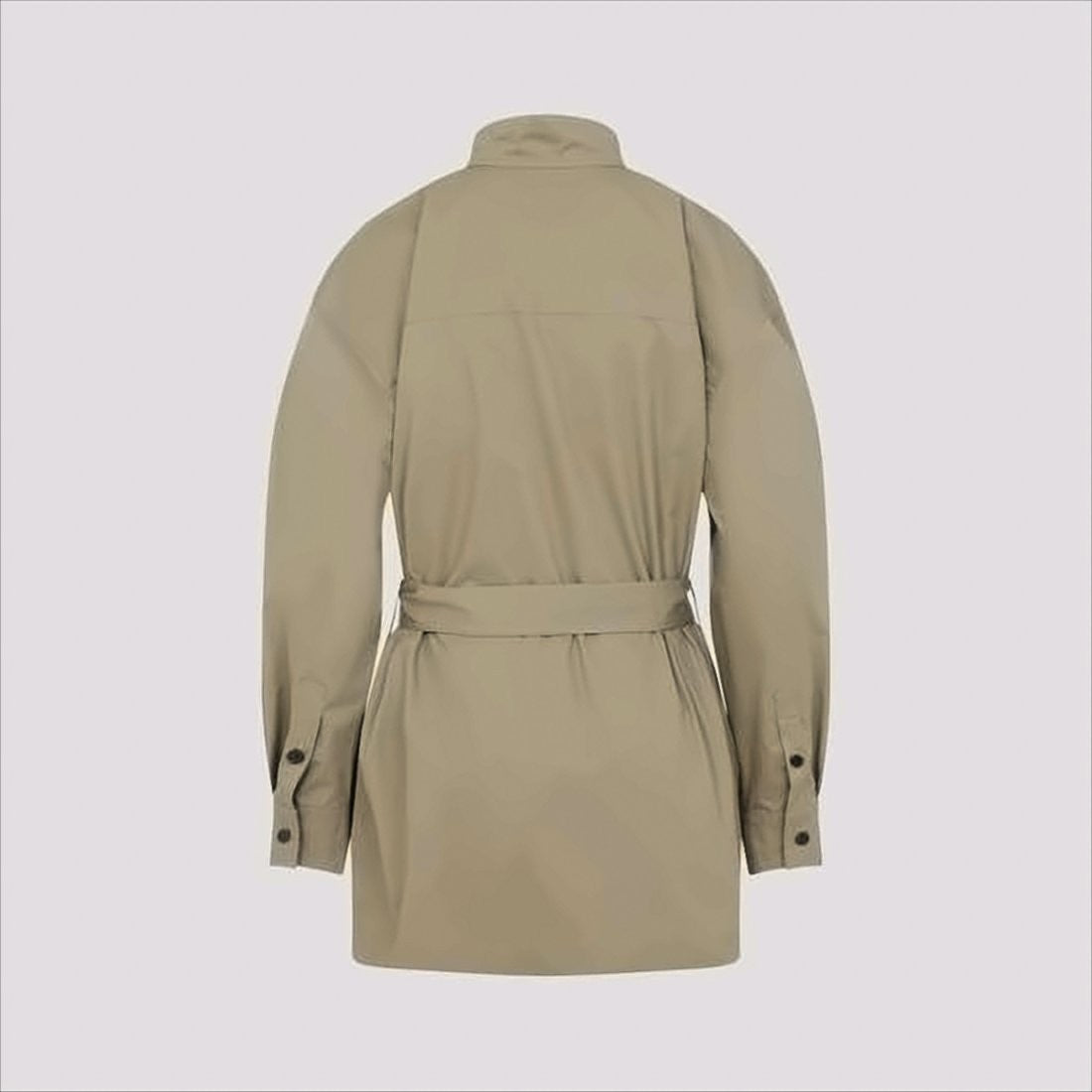 High Stand Collar Long-Sleeved Shirt with Self-Tie Belt