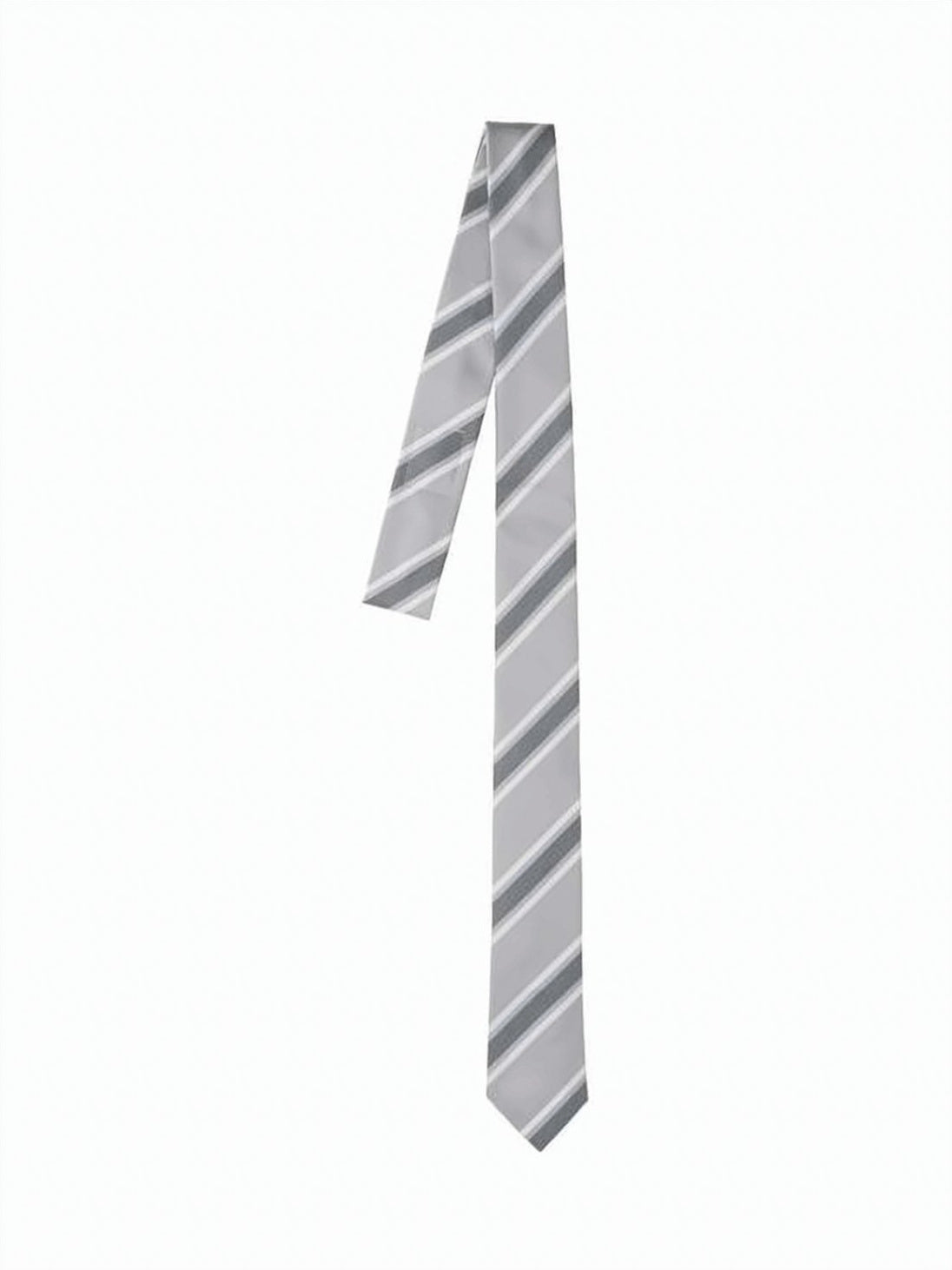 Narrow Diagonal Striped Grey Silk and Cotton Tie