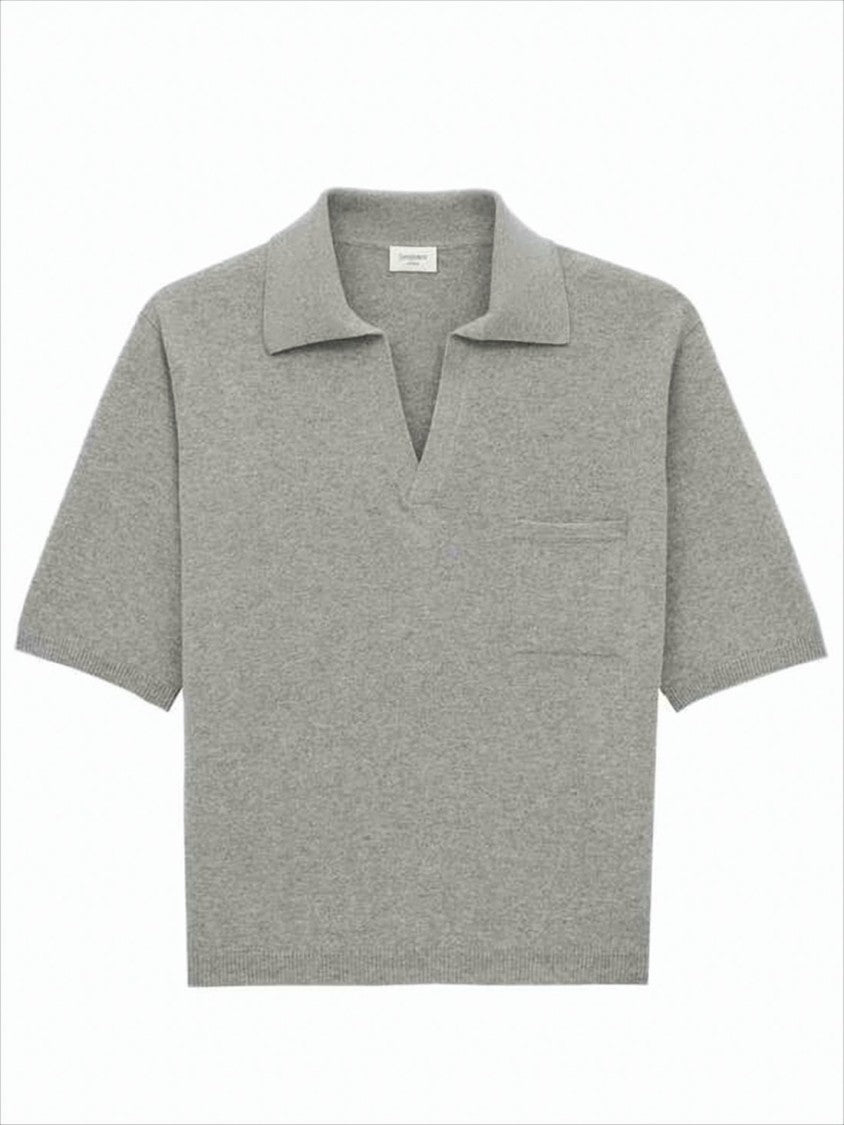 Short-Sleeved Knit Polo Shirt with Classic Collar
