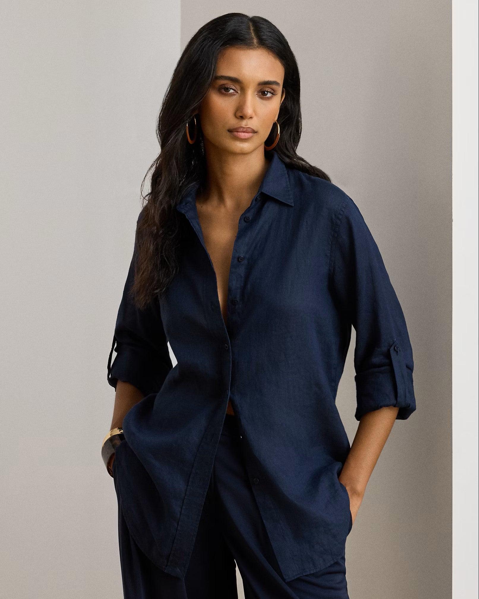 Blue Tissue Linen Button Shirt