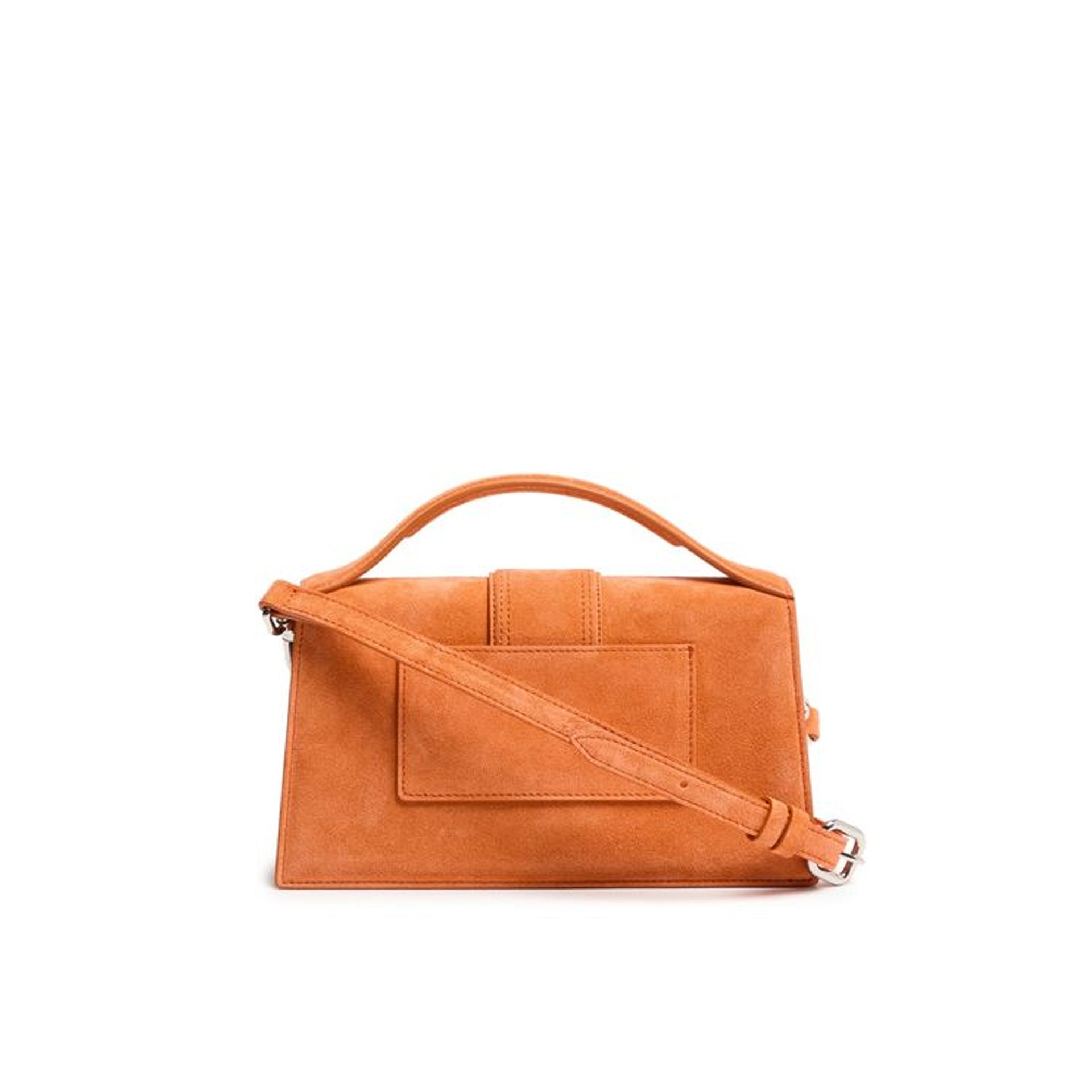 Structured Orange Leather Shoulder Bag With Suede Effect