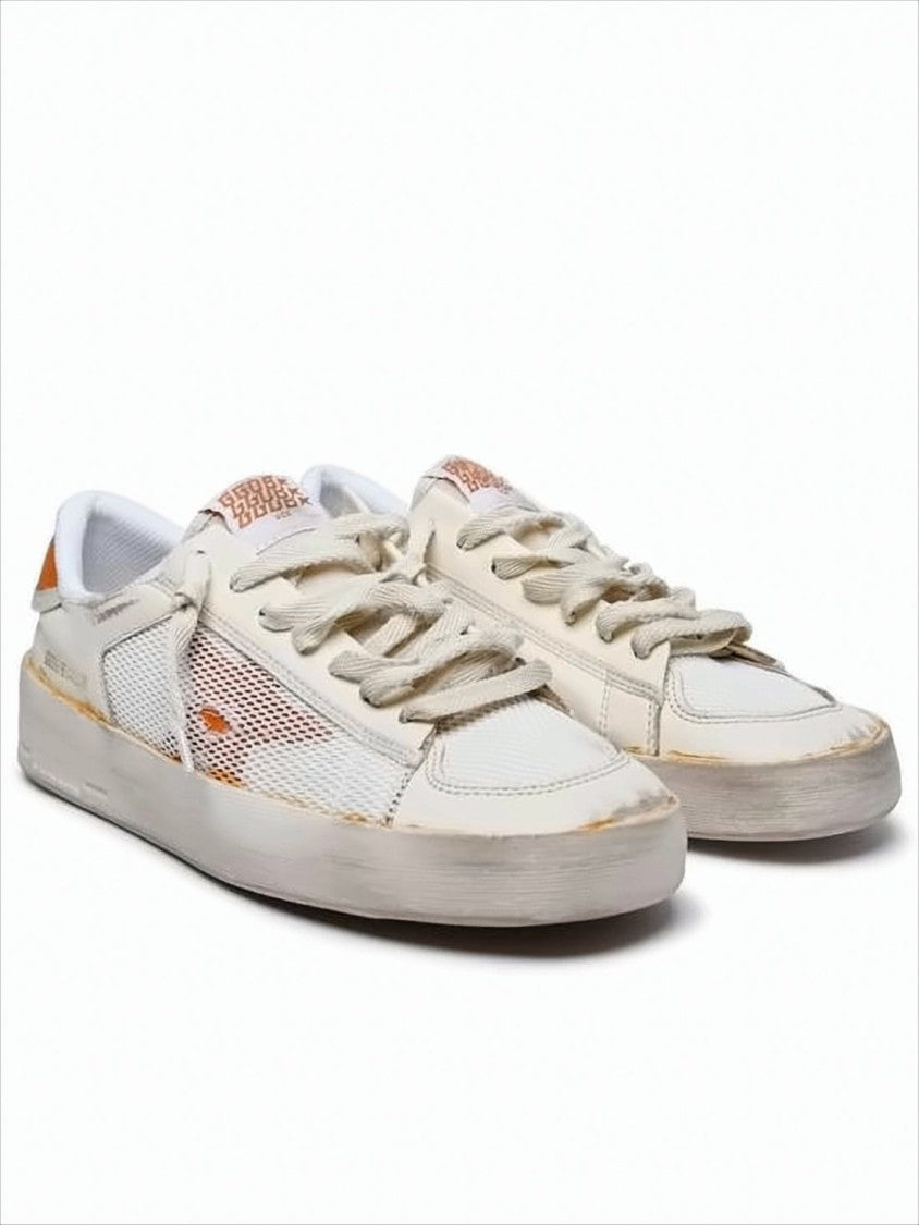 Distressed Vintage Low-Top Sneakers with Mixed Textures