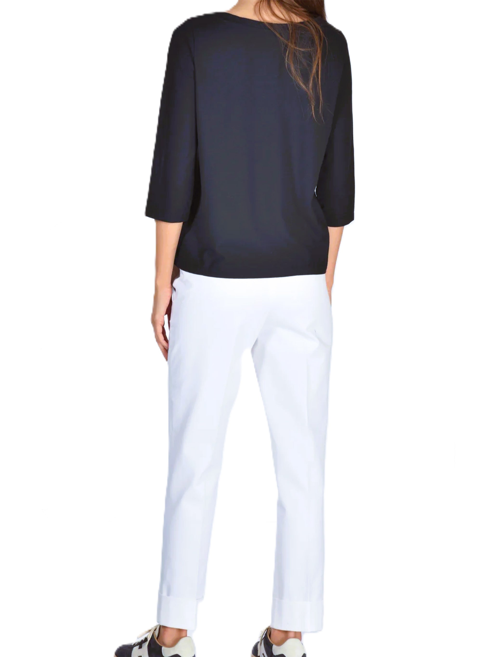 Black Three-Quarter Sleeve Minimalist Fabric Top