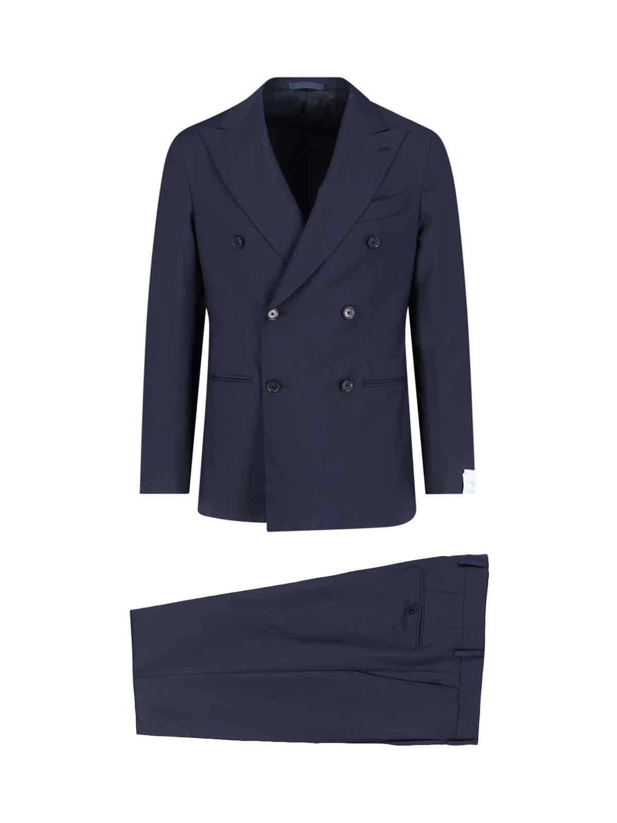 Double-Breasted Suit In A Dark Blue Wool