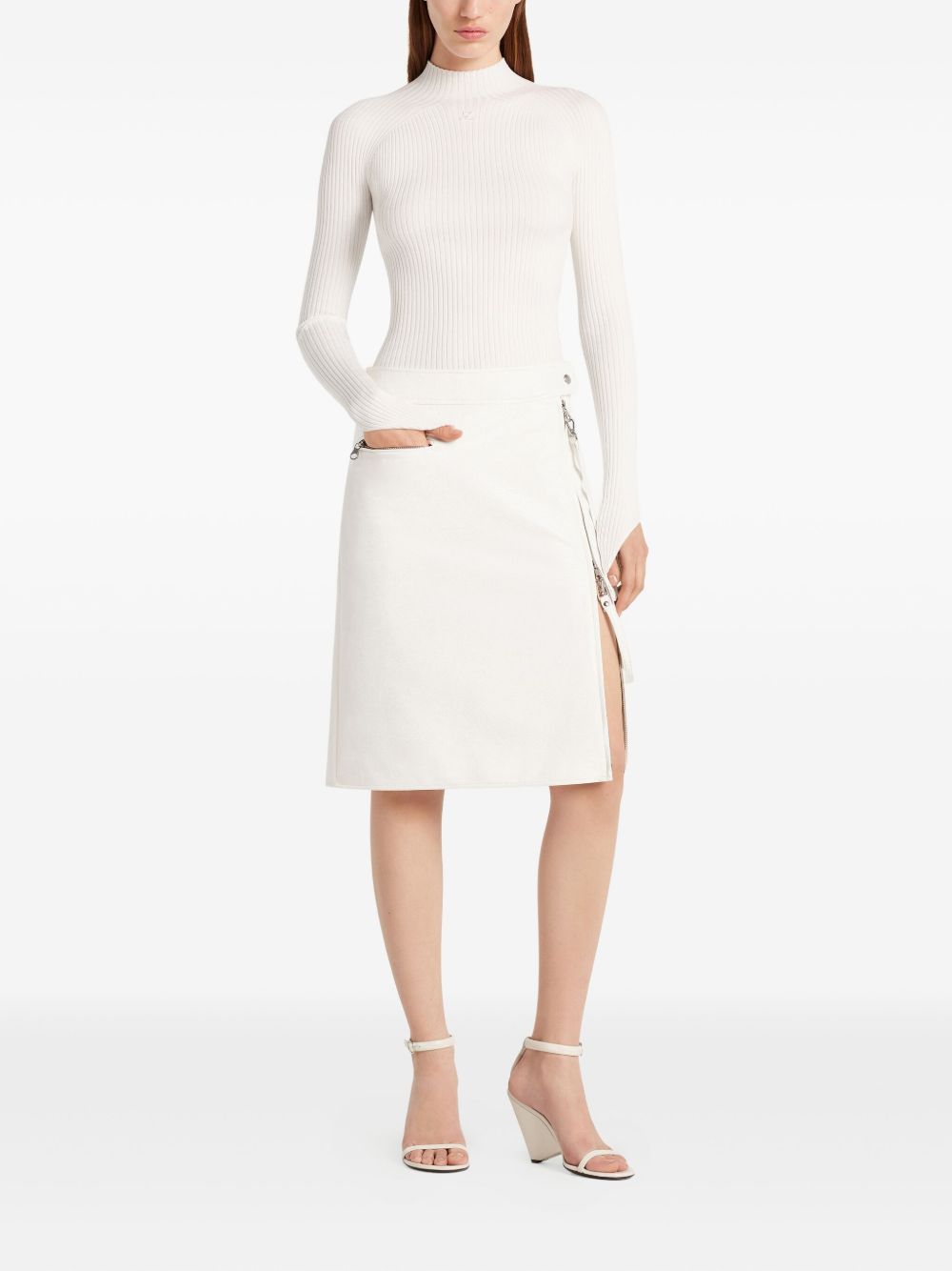 Ribbed White Long-Sleeved Top