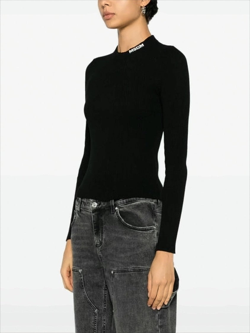 Ribbed High Neck Sweater With Logo Detail