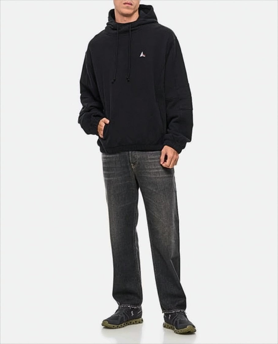 Relaxed-Fit Black Hoodie With Drawstring And Embroidered Details