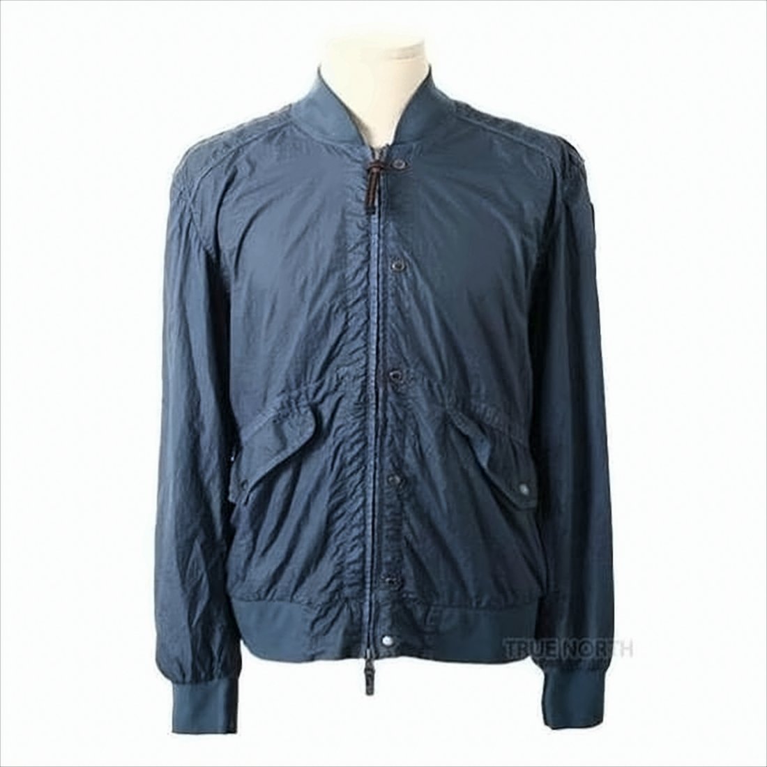 Minimalistic Blue Bomber Jacket with Ribbed Details