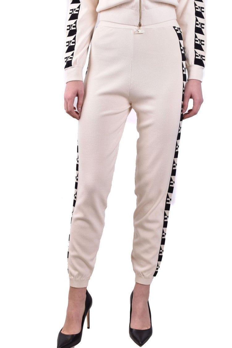 Butter-Colored Trousers With Side Print