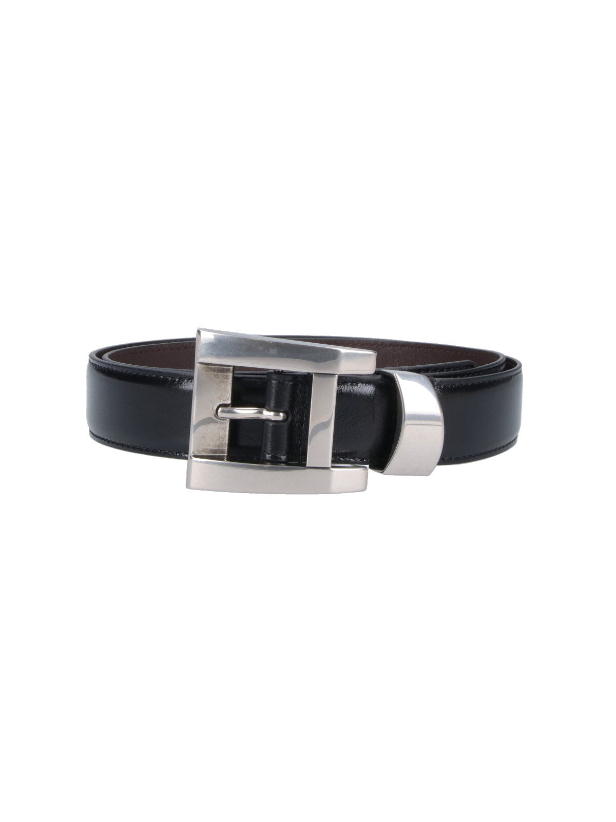 Black Rectangular Buckle Leather Belt