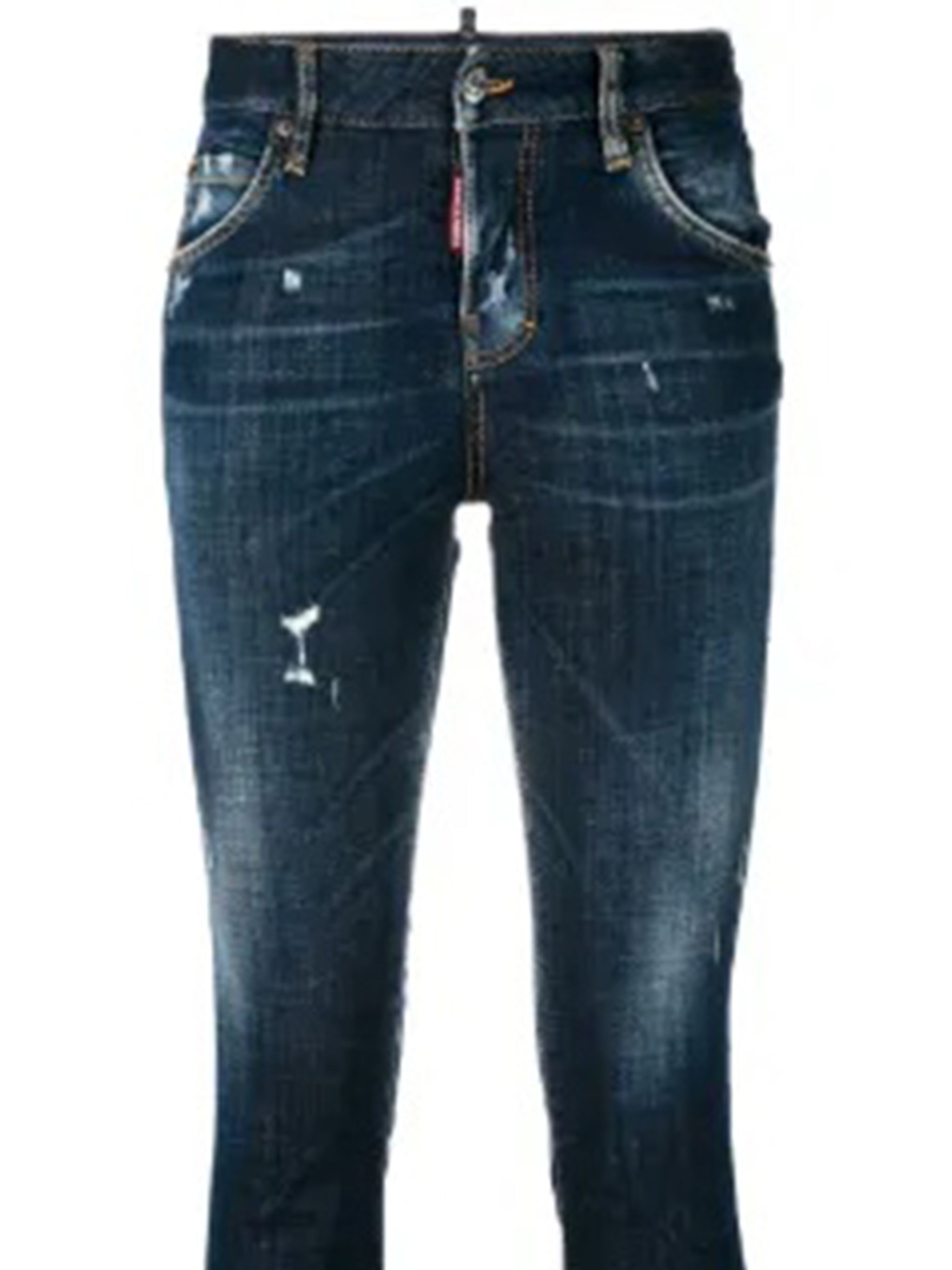 Slim Fit Dark Blue Distressed Jeans
