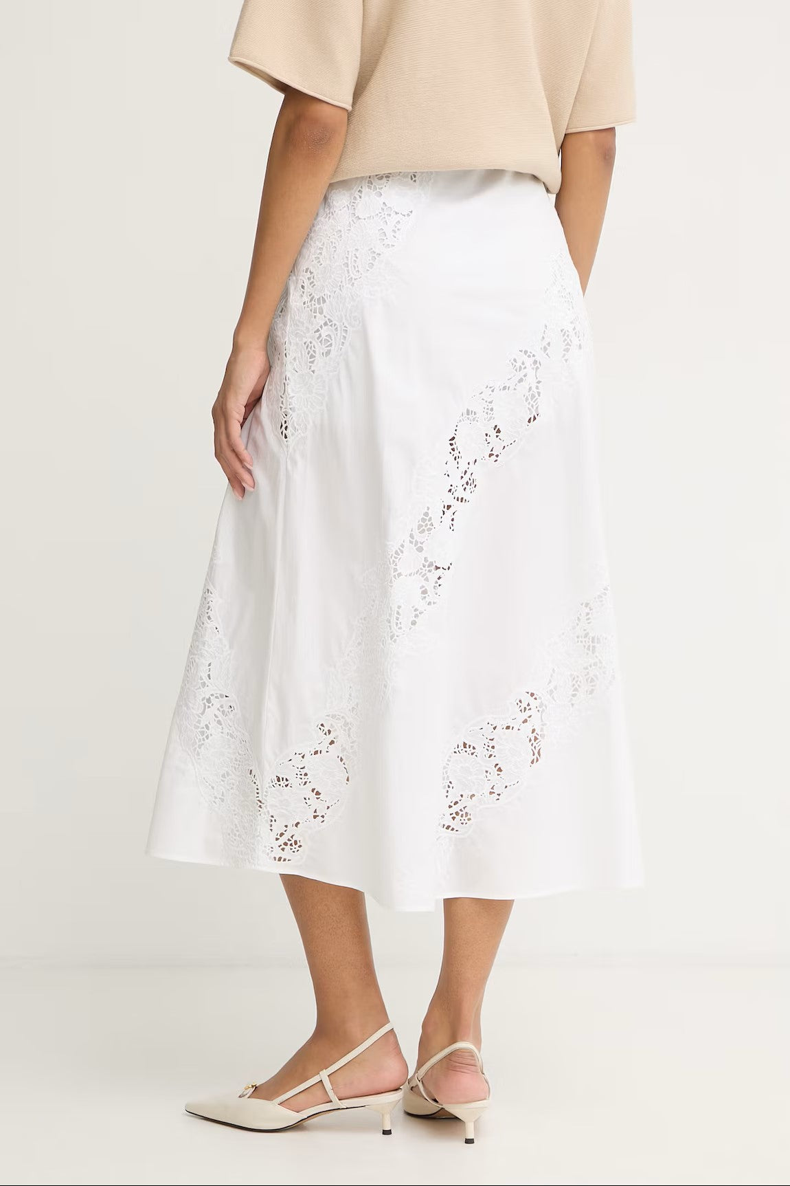 Midi A-line Skirt with Lace Inserts