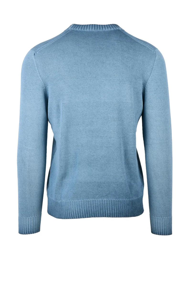 Cotton Crew Neck Sweater - Light Blue
