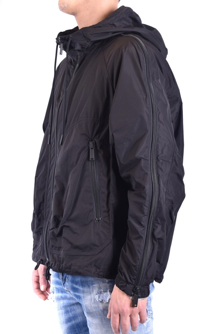 Sleek Black Polyester Jacket with Branded Lining