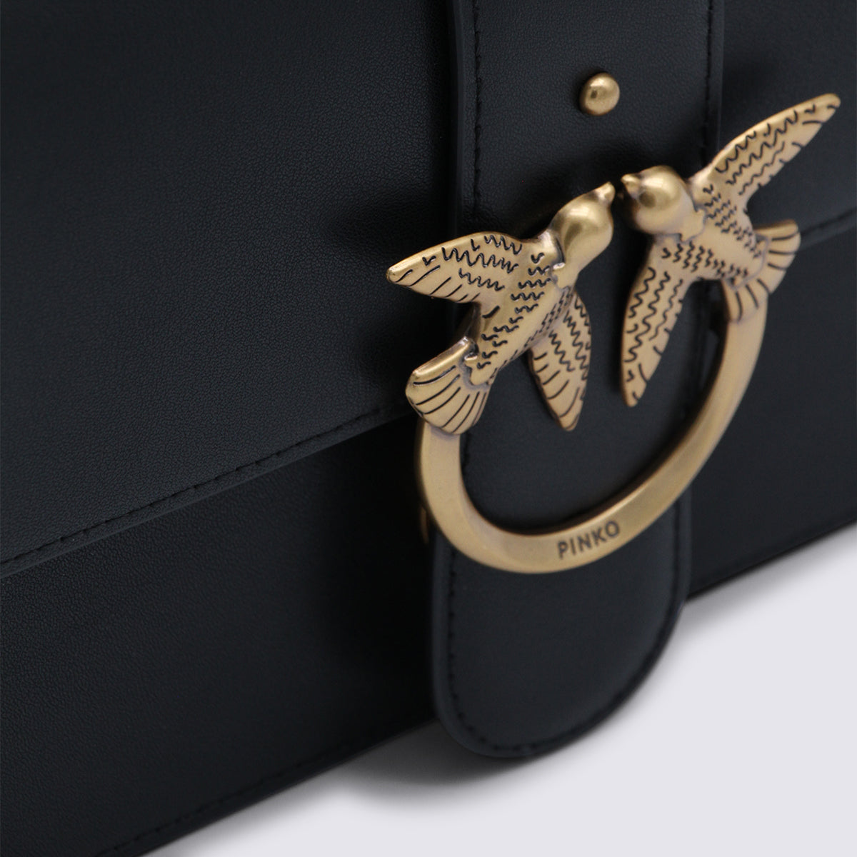 Rectangular Black Bag with Gold-tone Bird Clasp
