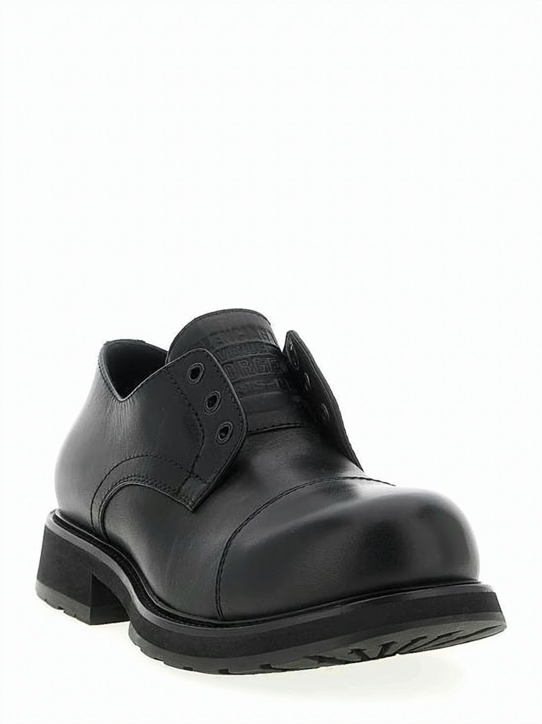 Smooth Black Leather Derby Shoe with Rounded Toe