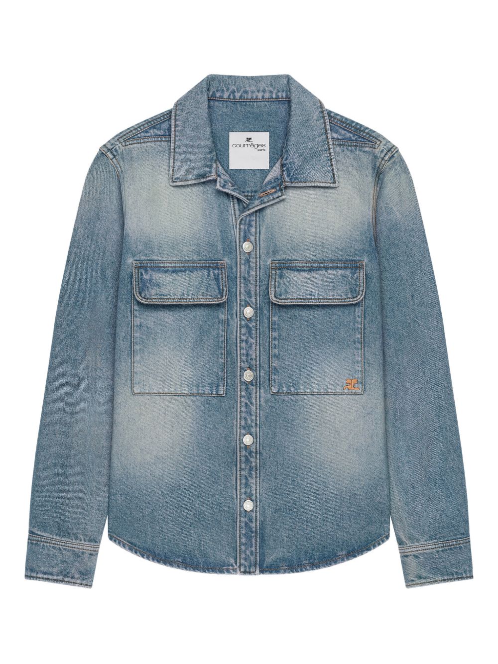 Classic Button-Up Denim Shirt With Flap Pockets