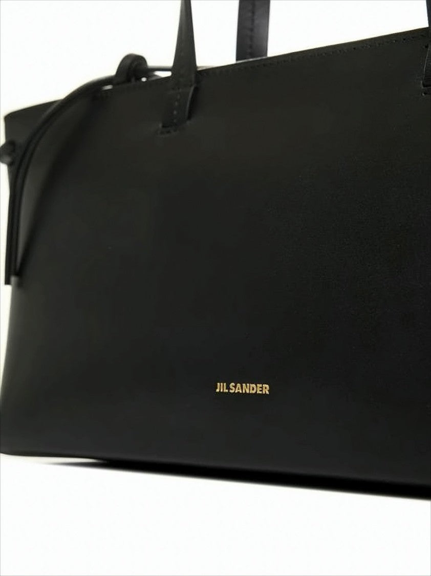 Structured Calf Leather Tote Bag with Zippered Compartment