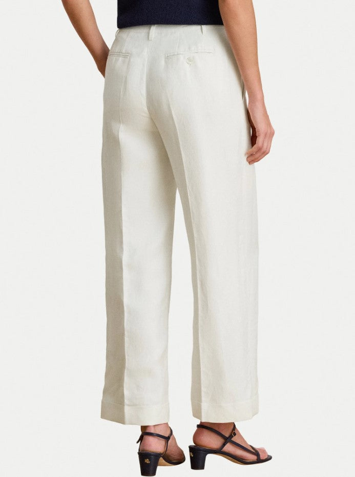 White Sendon Cropped Pleated Trousers