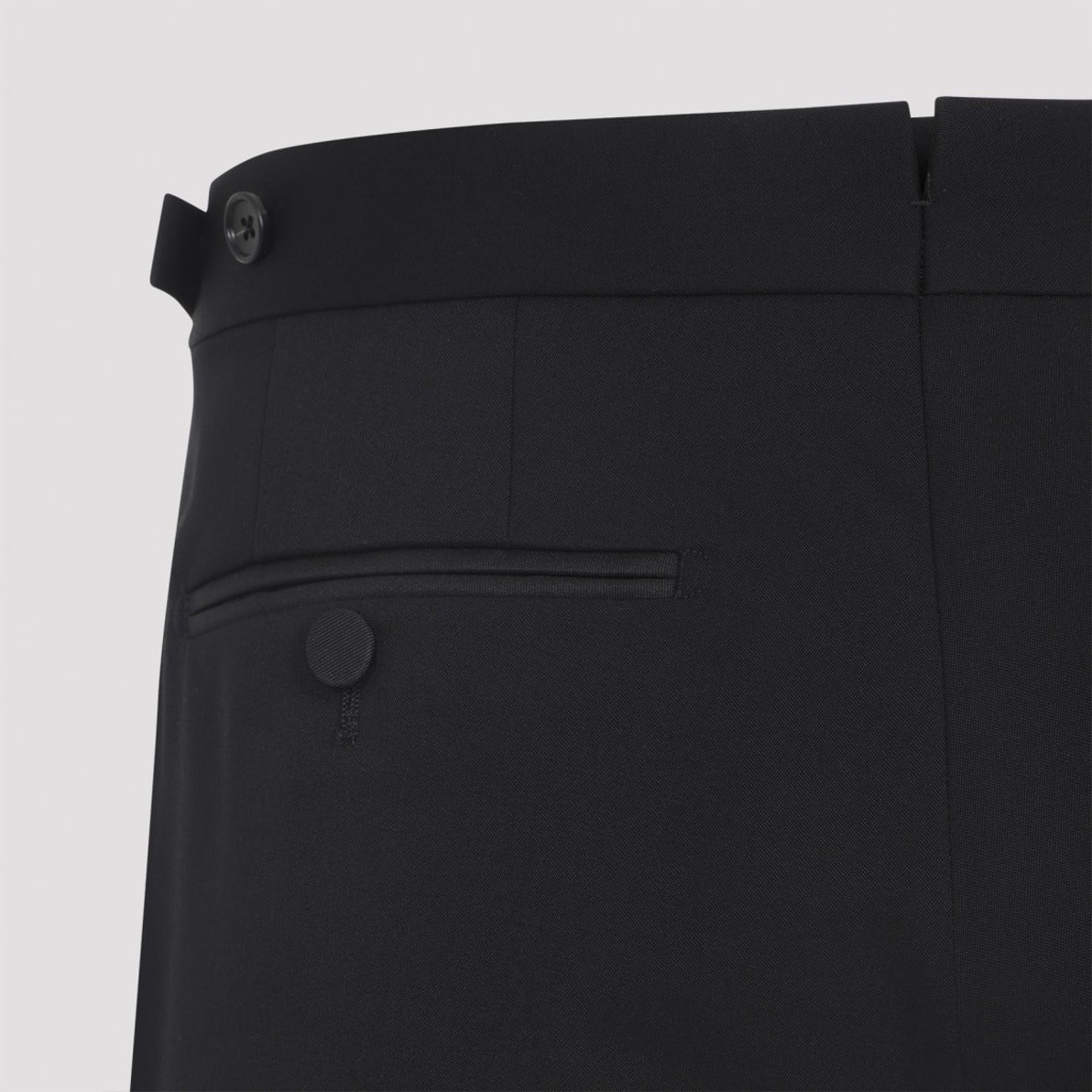 Tailored Black Wool Trousers With Adjuster Tabs