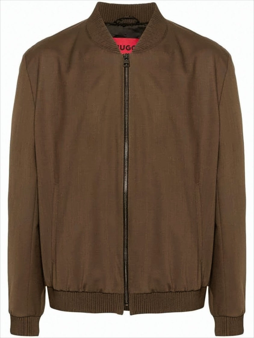 Brown Wool-Blend Bomber Jacket by Hugo Boss