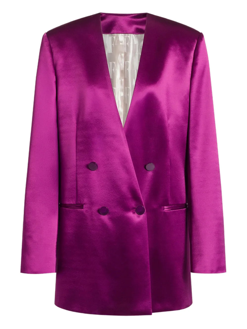 Double-Breasted Shiny Satin Jacket with Magenta Finish