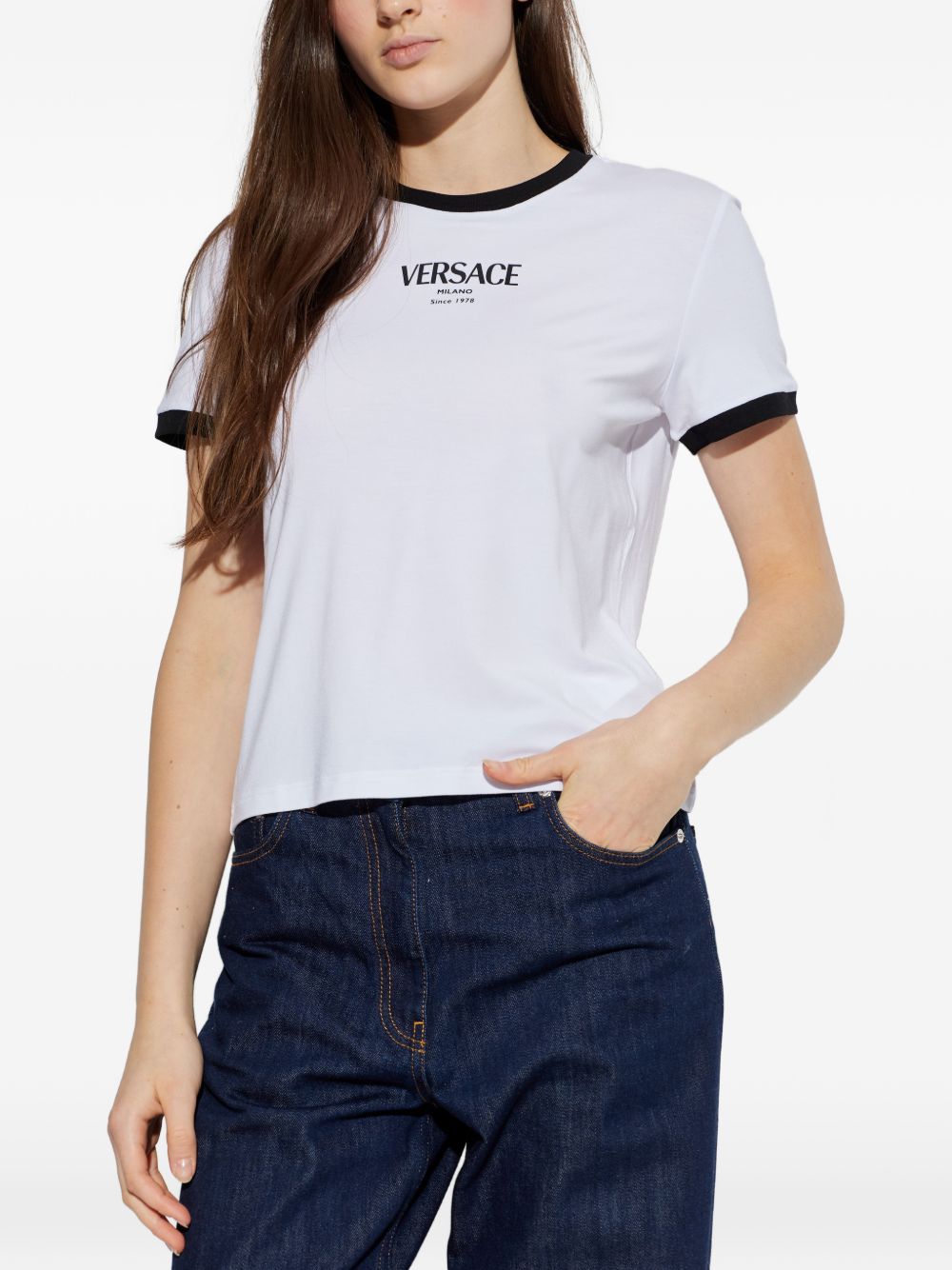 Cropped Silk and Nylon Top with Bold Logo