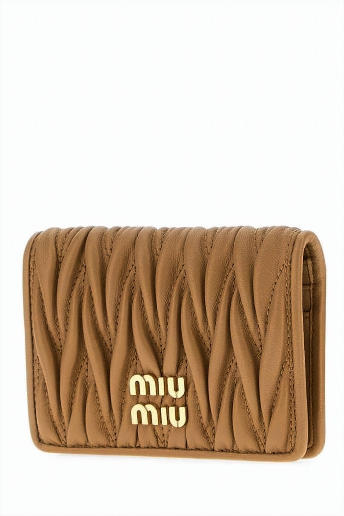 Quilted Sheepskin Compact Wallet With Metallic Emblem