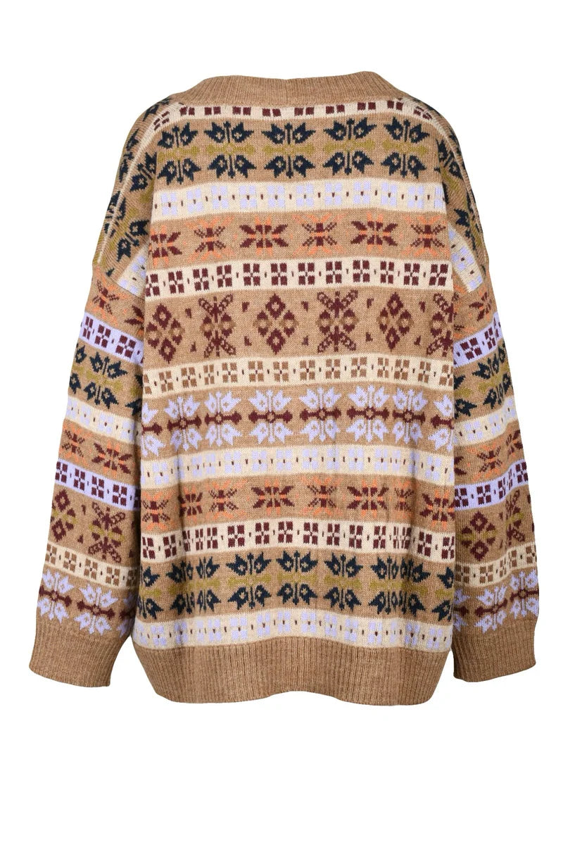Alpaca/Wool Cardigan - Brown/Bordeaux