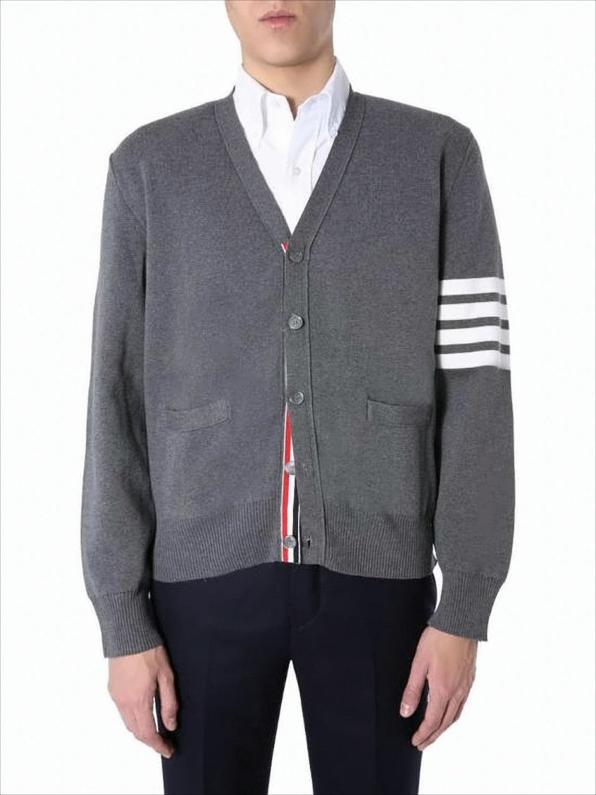Classic V-Neck Cardigan with Distinctive Stripes