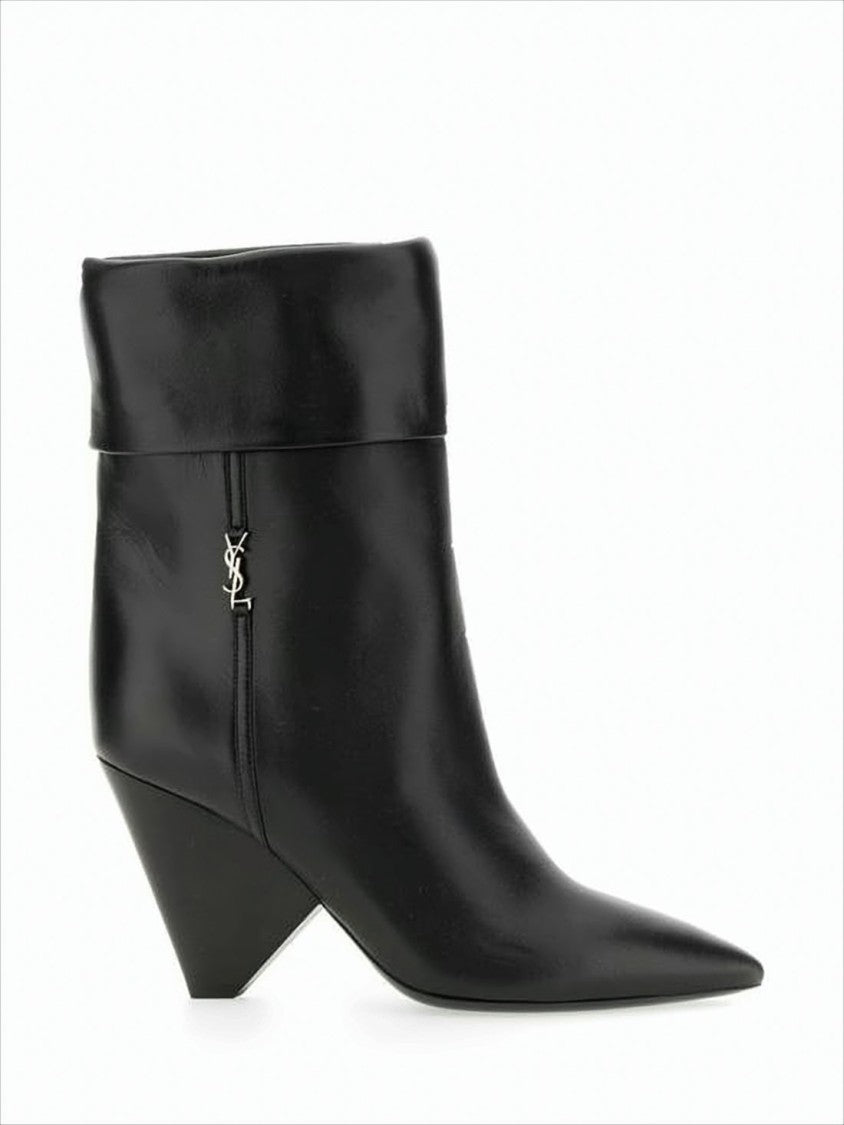 Geometric Block Heel Ankle Boots in Smooth Lambskin