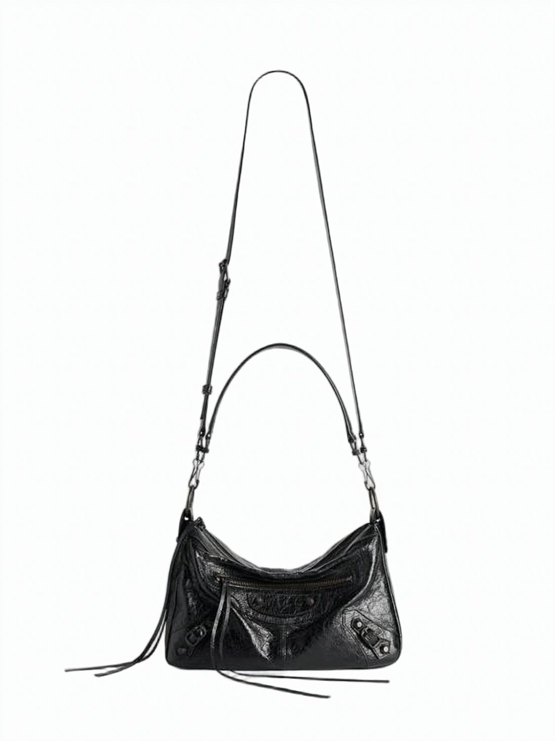 Black Smooth Lambskin Leather Tassel Bag